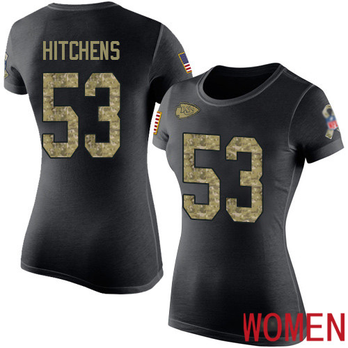 Women Kansas City Chiefs #53 Hitchens Anthony Black Camo Salute to Service NFL T Shirt->nfl t-shirts->Sports Accessory